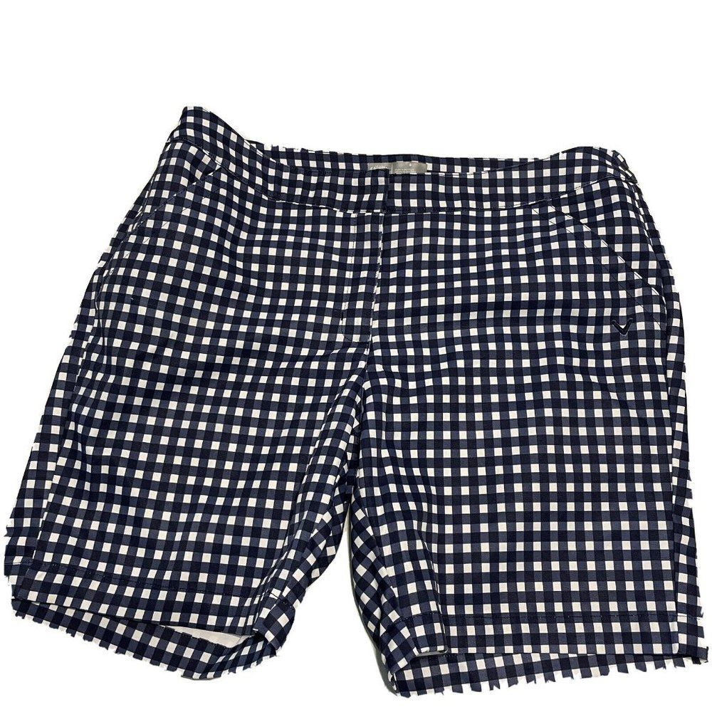 Callaway Women's 8 BERMUDA Shorts STRETCH Golf Tennis pickle ball Blue Plaid Zip